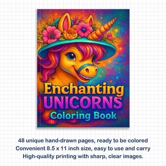 "Enchanting Unicorns Coloring Pages – 48 Pages – Magical Fantasy for Kids  Unicorn"