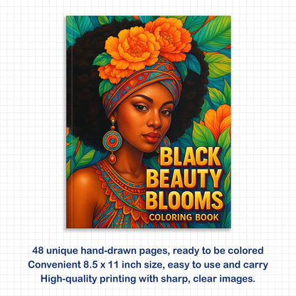 Black Beauty Blooms Coloring Pages – 48 Elegant Portraits of Black Girls for Adults