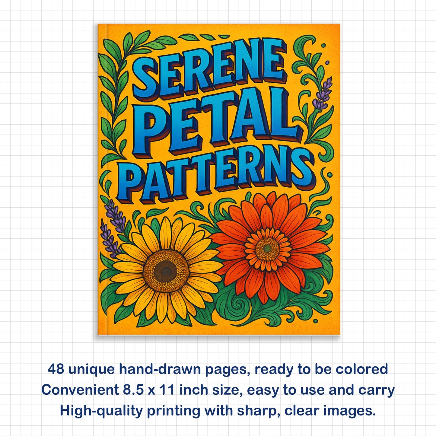 Serene Petal Patterns – Flower Coloring Pages – 48 Pages – Gentle Blooms with Elegant Waves, Circles & Light Motifs – For Adults
