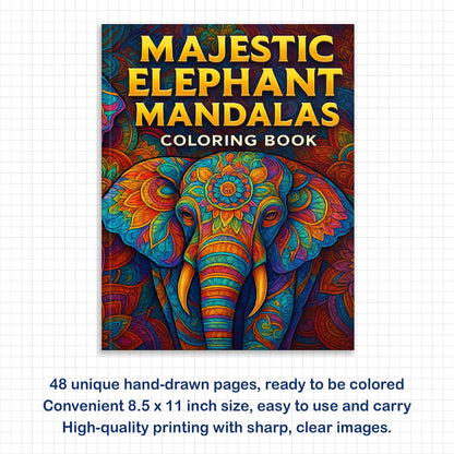 Majestic Elephant Mandalas Coloring Pages – 48 Intricate Animal Designs for Adults