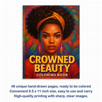 Crowned Beauty Coloring Pages – 48 Stunning Afro Woman Portraits for Adults