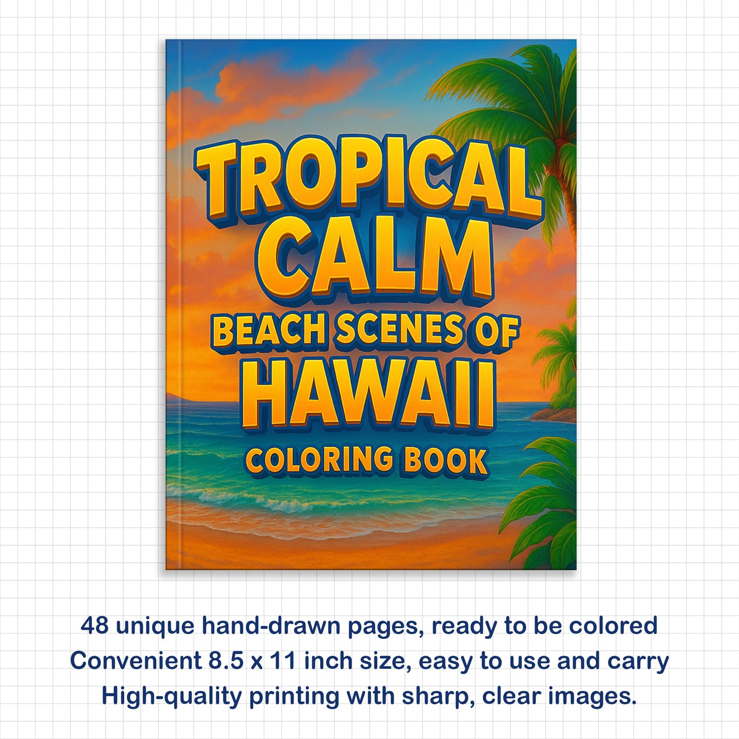 Tropical Calm Coloring Pages – 48 Peaceful Hawaii Coastline Illustrations for Adults