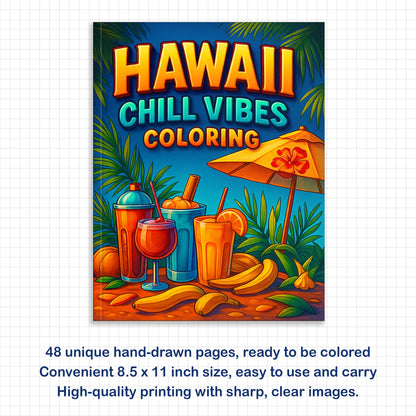 Hawaii Chill Vibes Coloring Pages – 48 Relaxing Summer Scenes for Adults
