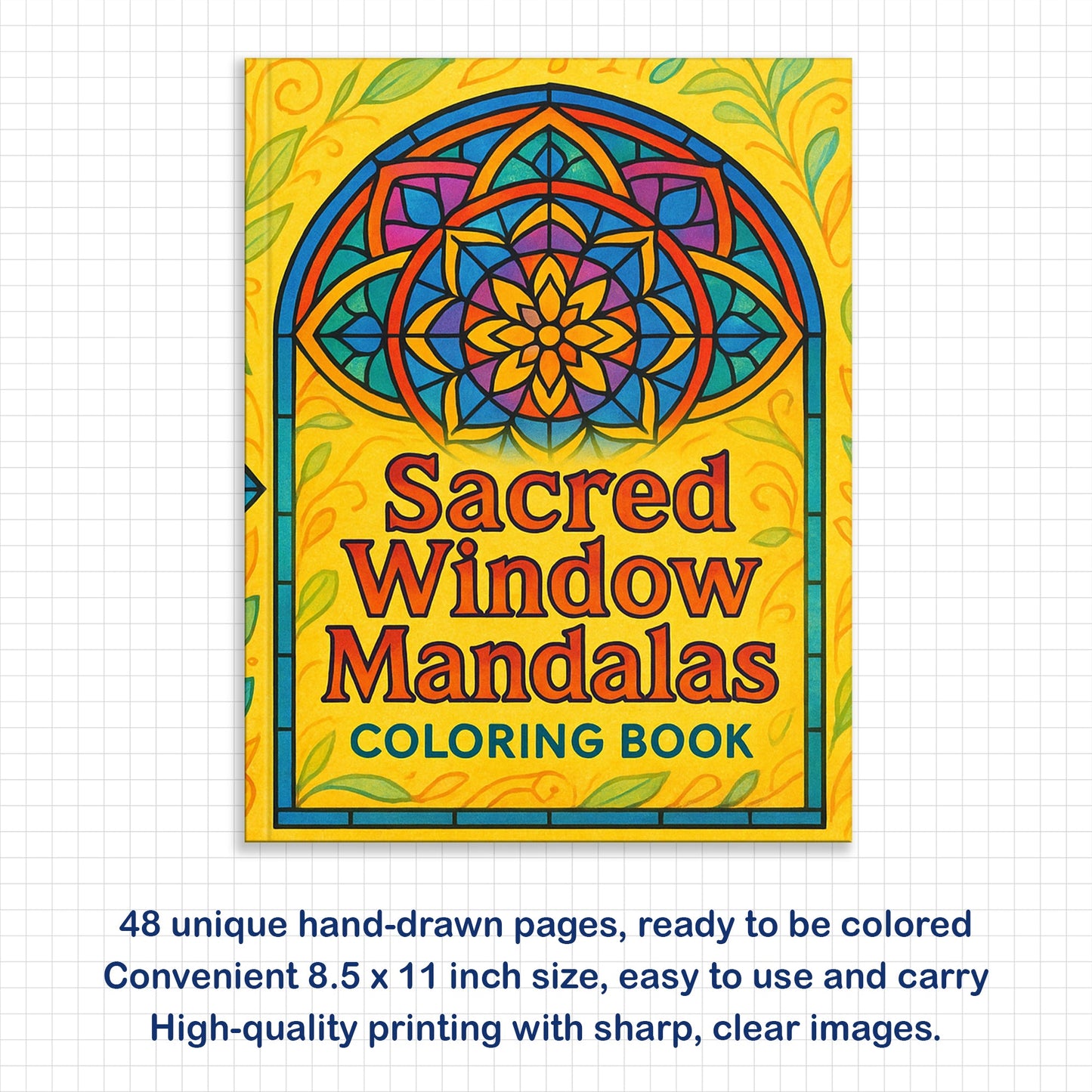 Sacred Window Mandalas – Stained Glass Mandala Coloring Pages – 48 Pages – Bold, Geometric, Radiant Patterns – For Adults