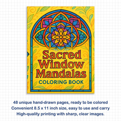 Sacred Window Mandalas – Stained Glass Mandala Coloring Pages – 48 Pages – Bold, Geometric, Radiant Patterns – For Adults