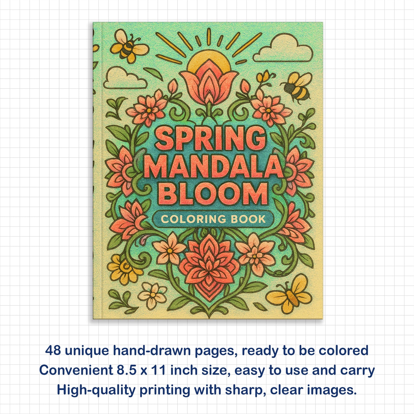 Spring Mandala Bloom Coloring Pages – 48 Pages – Beautiful Floral Circles for Adults