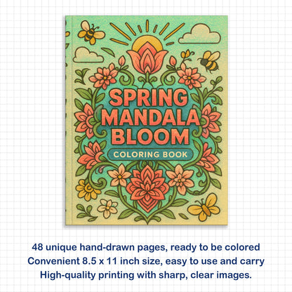 Spring Mandala Bloom Coloring Pages – 48 Pages – Beautiful Floral Circles for Adults
