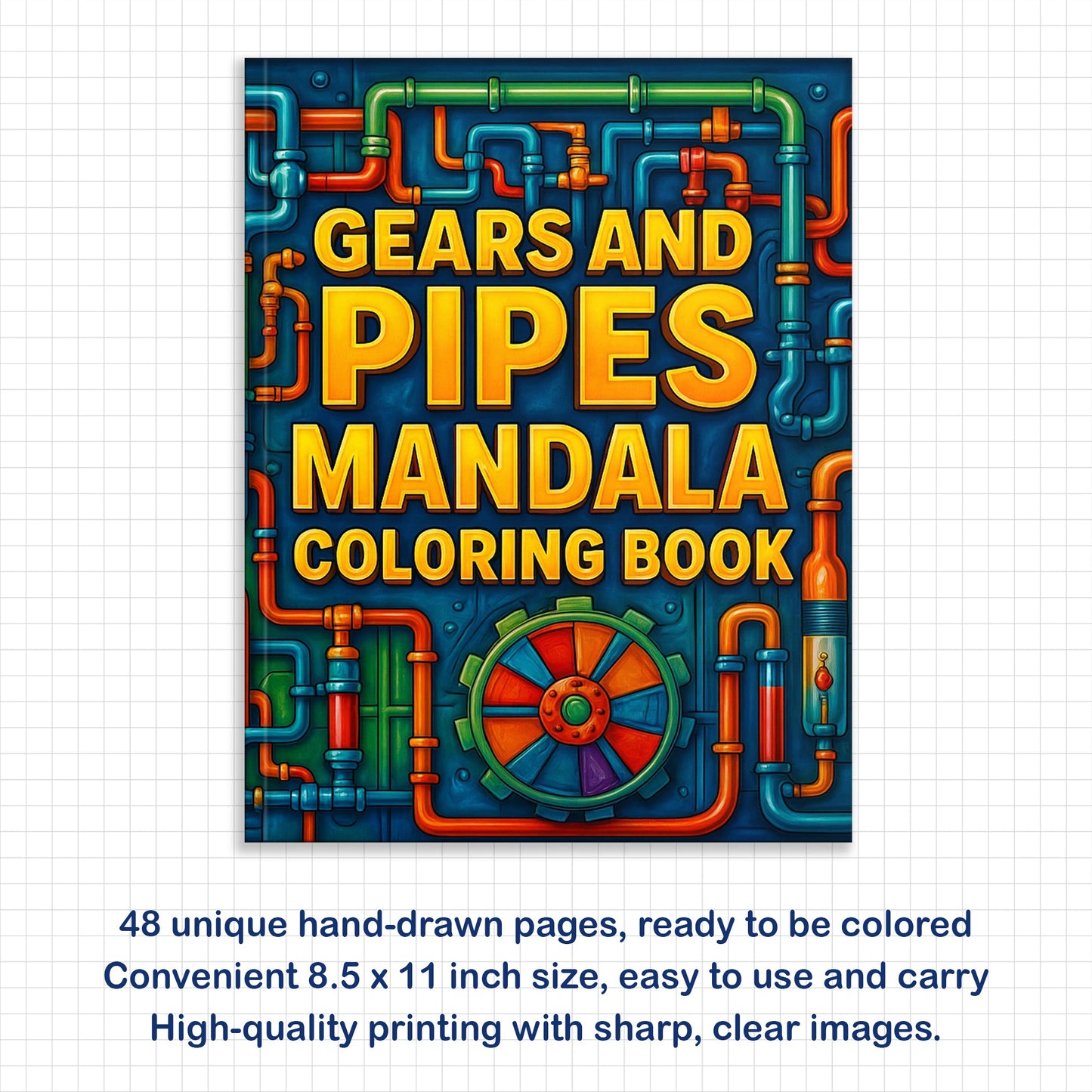 Gears and Pipes Mandala Coloring Pages – 48 Steampunk Machine Patterns for Adults