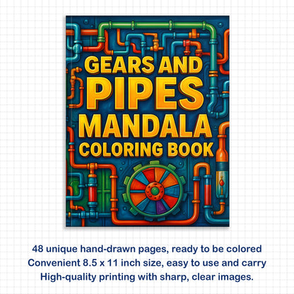 Gears and Pipes Mandala Coloring Pages – 48 Steampunk Machine Patterns for Adults