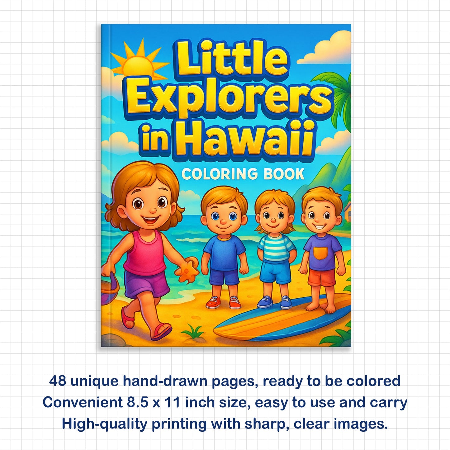 Little Explorers in Hawaii Coloring Pages – 48 Tropical Beach Scenes for Kids