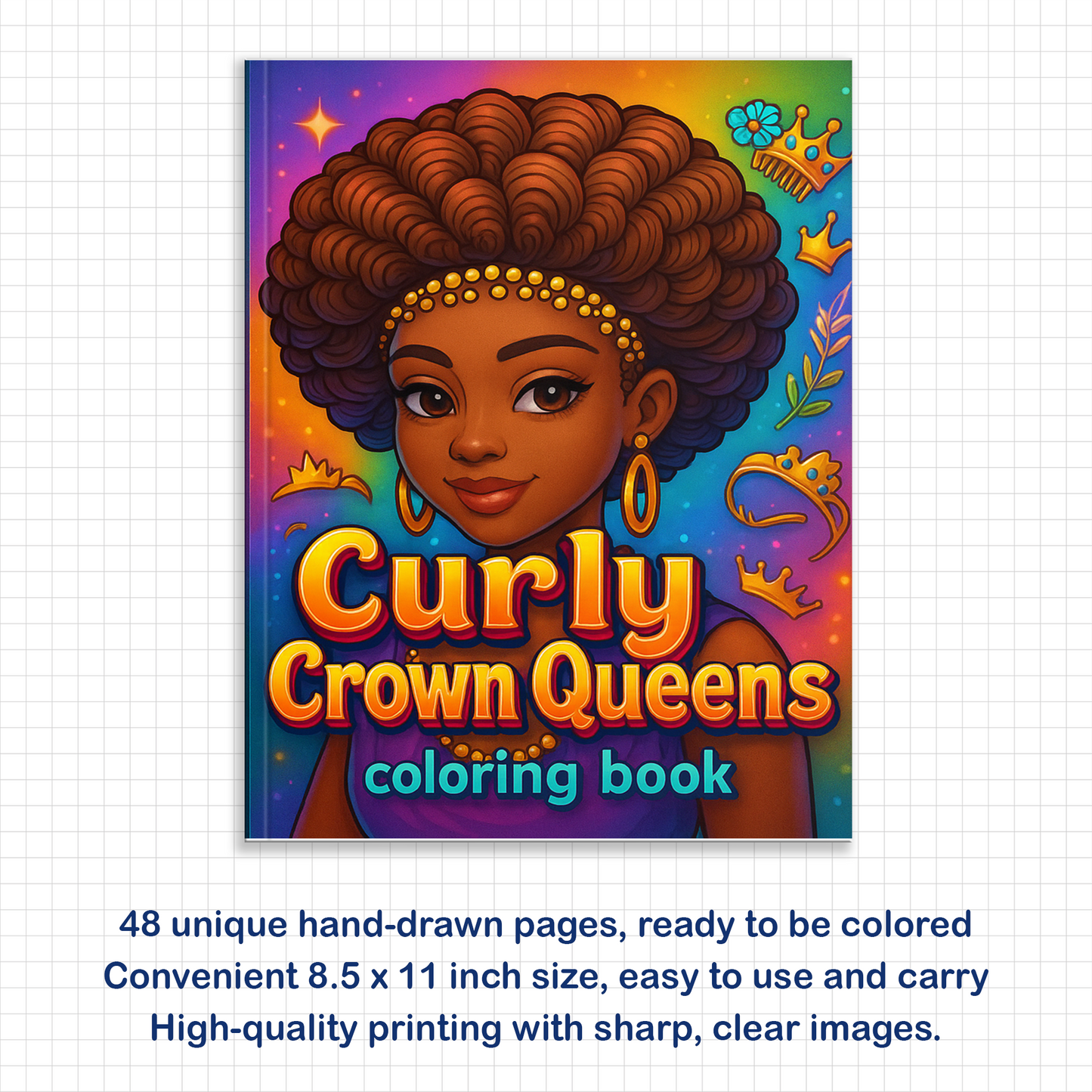 Curly Crown Queens – Black Girl Coloring Pages – 48 Pages – Afro Hair, Style & Confidence – For Kids