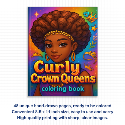 Curly Crown Queens – Black Girl Coloring Pages – 48 Pages – Afro Hair, Style & Confidence – For Kids