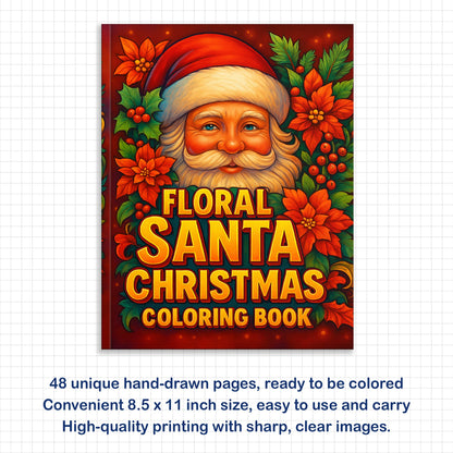 Floral Santa Christmas Coloring Pages – 48 Festive Flower Designs for Adults