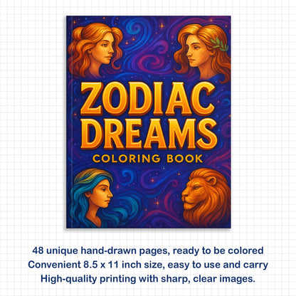 Zodiac Dreams Coloring Pages – 48 Pages – Horoscope-Inspired Designs for Adults