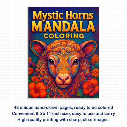 Mystic Horns Mandala Coloring Pages – 48 Intricate Animal Designs for Adults