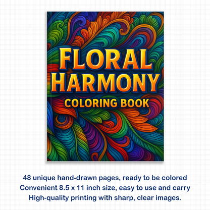 Floral Harmony – Flower Coloring Pages – 48 Pages – Calm, Elegant, Nature-Inspired Patterns – For Adults