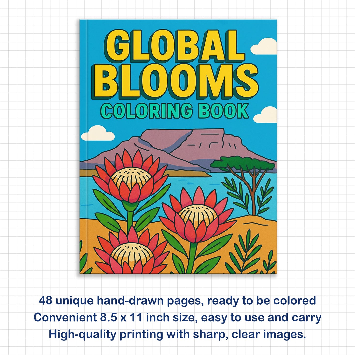 Global Blooms – Flower Coloring Pages – 48 Pages – Iconic Blossoms from Japan, Vietnam, Holland & More – For Adults