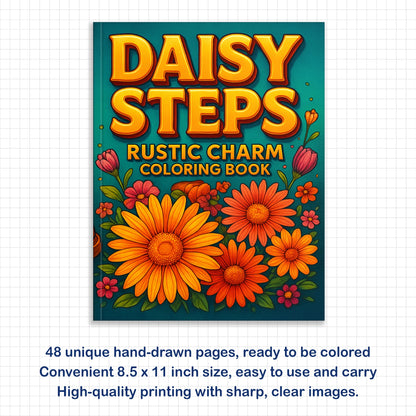 Daisy Steps Coloring Pages – 48 Charming Flower & Boot Illustrations for Adults