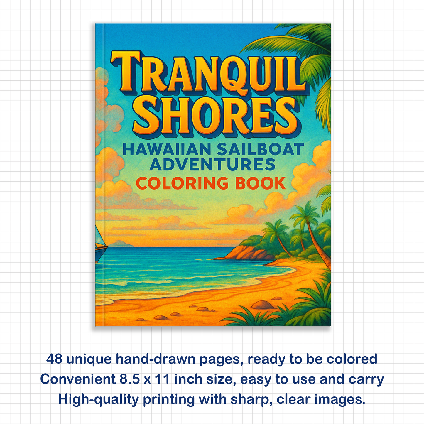 Tranquil Shores Hawaii Coloring Pages – 48 Serene Ocean and Palm Tree Scenes for Adults