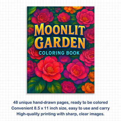 Moonlit Garden Coloring Pages – 48 Whimsical Floral & Cosmic Designs for Adults