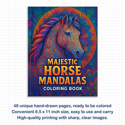 Majestic Horse Mandalas Coloring Pages – 48 Elegant Line Art Designs for Adults