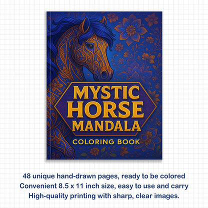 Mystic Horse Mandalas – Mandala Coloring Pages – 48 Pages – Intricate Patterns, Calm Energy – For Adults