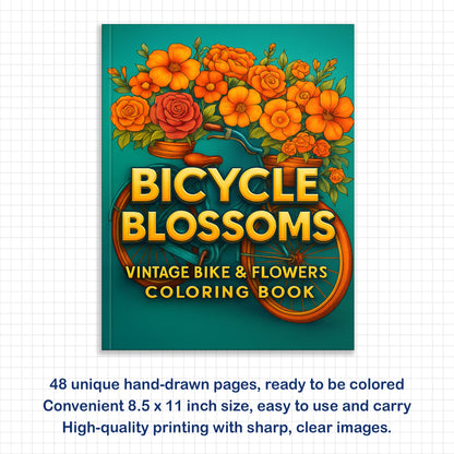 Bicycle Blossoms Coloring Pages – 48 Beautiful Bike & Floral Sheets – For Adults