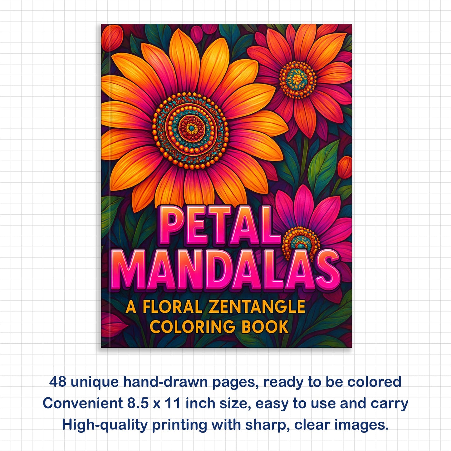 Petal Mandalas Coloring Pages – 48 Intricate Floral Zentangle Designs for Adults