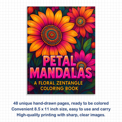 Petal Mandalas Coloring Pages – 48 Intricate Floral Zentangle Designs for Adults