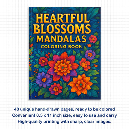 Heartful Blossoms Coloring Pages – 48 Mandala Flower Hearts for Adults