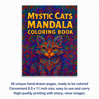 Mystic Cats Mandala Coloring Pages – 48 Intricate Designs for Adults