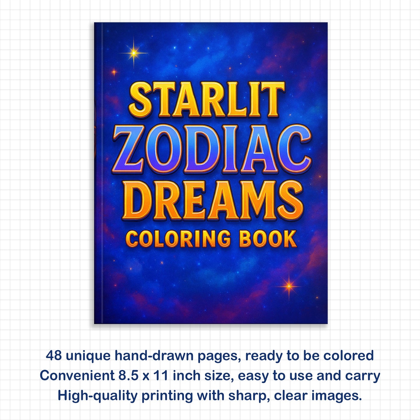 Starlit Zodiac Dreams Coloring Pages – 48 Pages – Moon, Stars & Horoscope Symbols for Adults