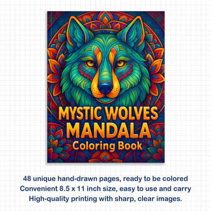 Mystic Wolves Mandala Coloring Pages – 48 Intricate Designs for Adults