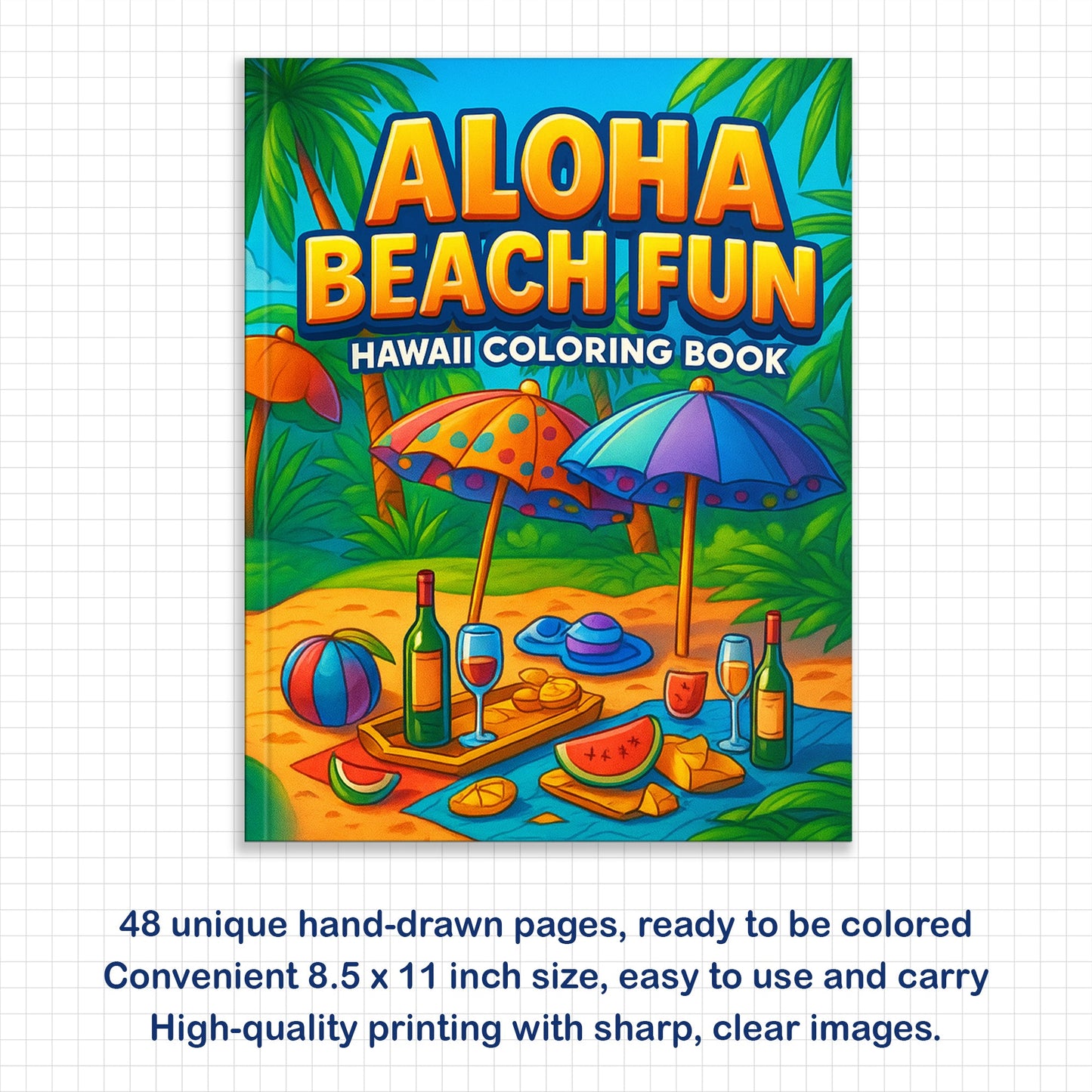 Aloha Beach Fun Coloring Page – 48 Pages – For Kids