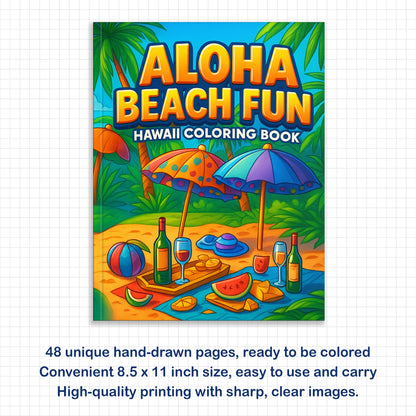 Aloha Beach Fun Coloring Page – 48 Pages – For Kids