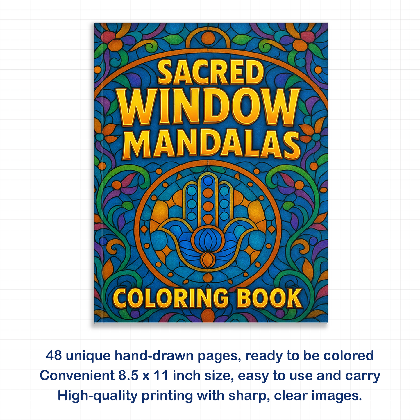 Sacred Window Mandalas – Mandala Coloring Pages – 48 Pages – Bold, Geometric, Stained Glass Style – For Adults