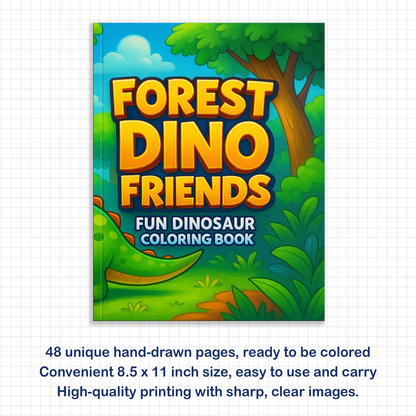 Forest Dino Friends – Fun Dinosaur Coloring Pages – 48 Pages – Jungle, Cute Dinosaurs, Simple Line Art – For Kids
