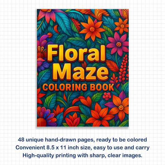 Floral Maze Coloring Pages – 48 Intricate Flower Pattern Designs for Adults