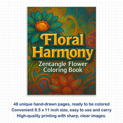 Zentangle Bloom Coloring Pages – 48 Pages – Detailed Floral Art – For Adults