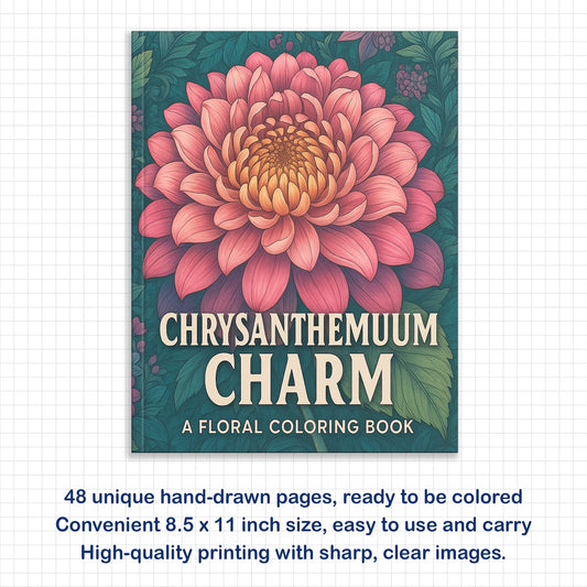 Chrysanthemum Charm Coloring Pages – 48 Pages – Beautiful Flower Art, Intricate Petals – For Adults