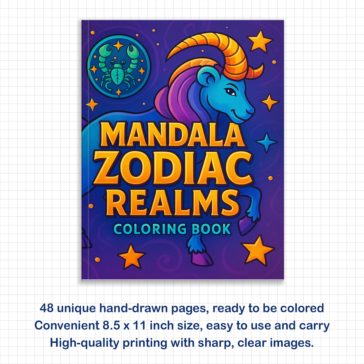 Mandala Zodiac Realms – Astrology Coloring Pages – 48 Pages – Sacred Circles, Horoscope Symbols – For Adults