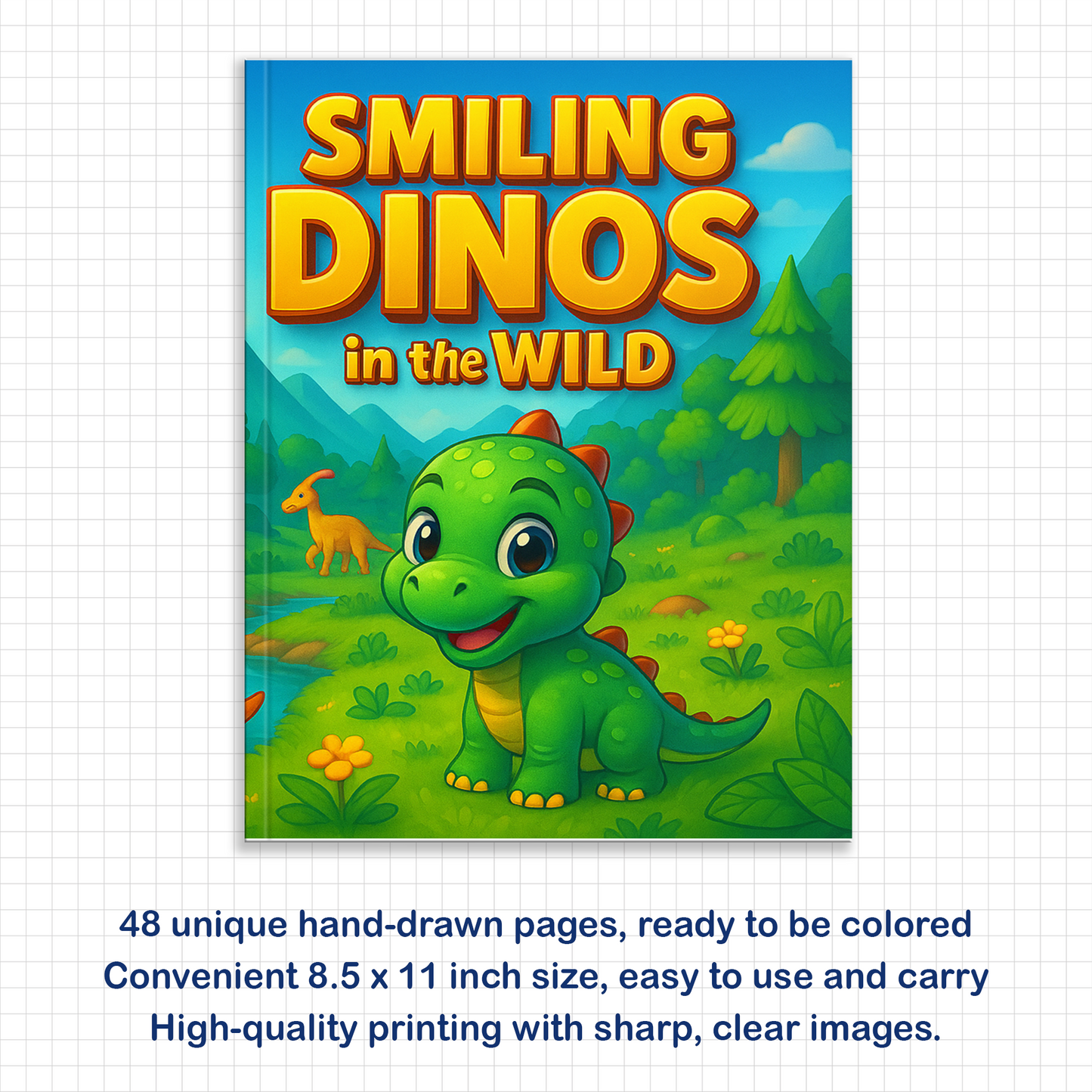 Smiling Dinos in the Wild – Dinosaur Coloring Pages – 48 Pages – Easy-to-Color Scenes, Jungle Adventures – For Kids