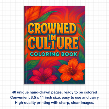 Crowned in Culture Coloring Pages – 48 Pages – African-Inspired Fashion & Natural Beauty for Adults