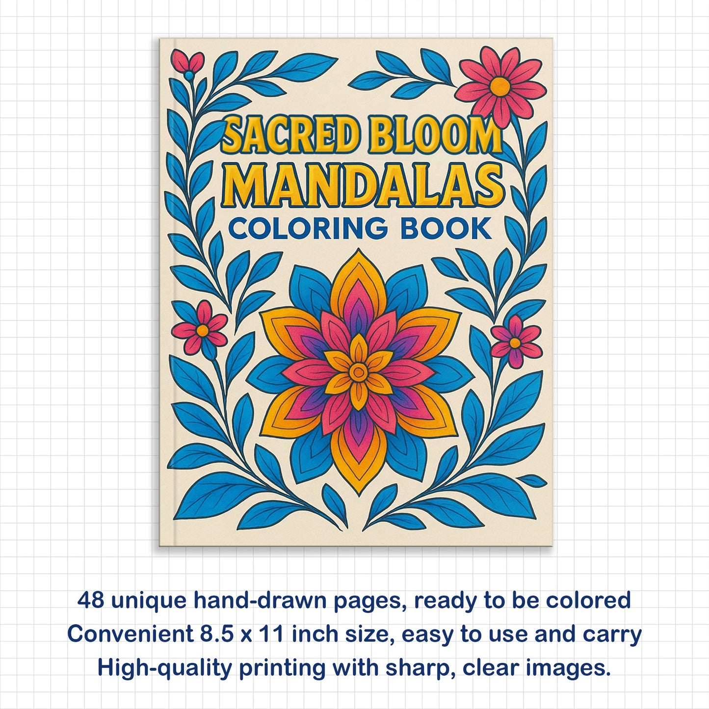 Sacred Bloom Mandalas – Mandala Coloring Pages – 48 Pages – Floral, Detailed, Stress Relief Designs – For Adults