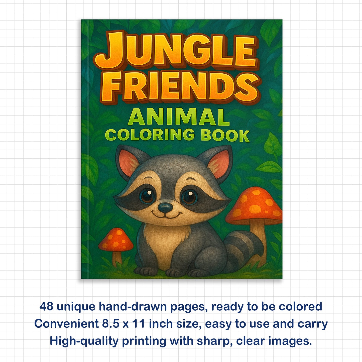 Jungle Friends – Animal Coloring Pages – 48 Pages – Cute Forest Wildlife – For Kids