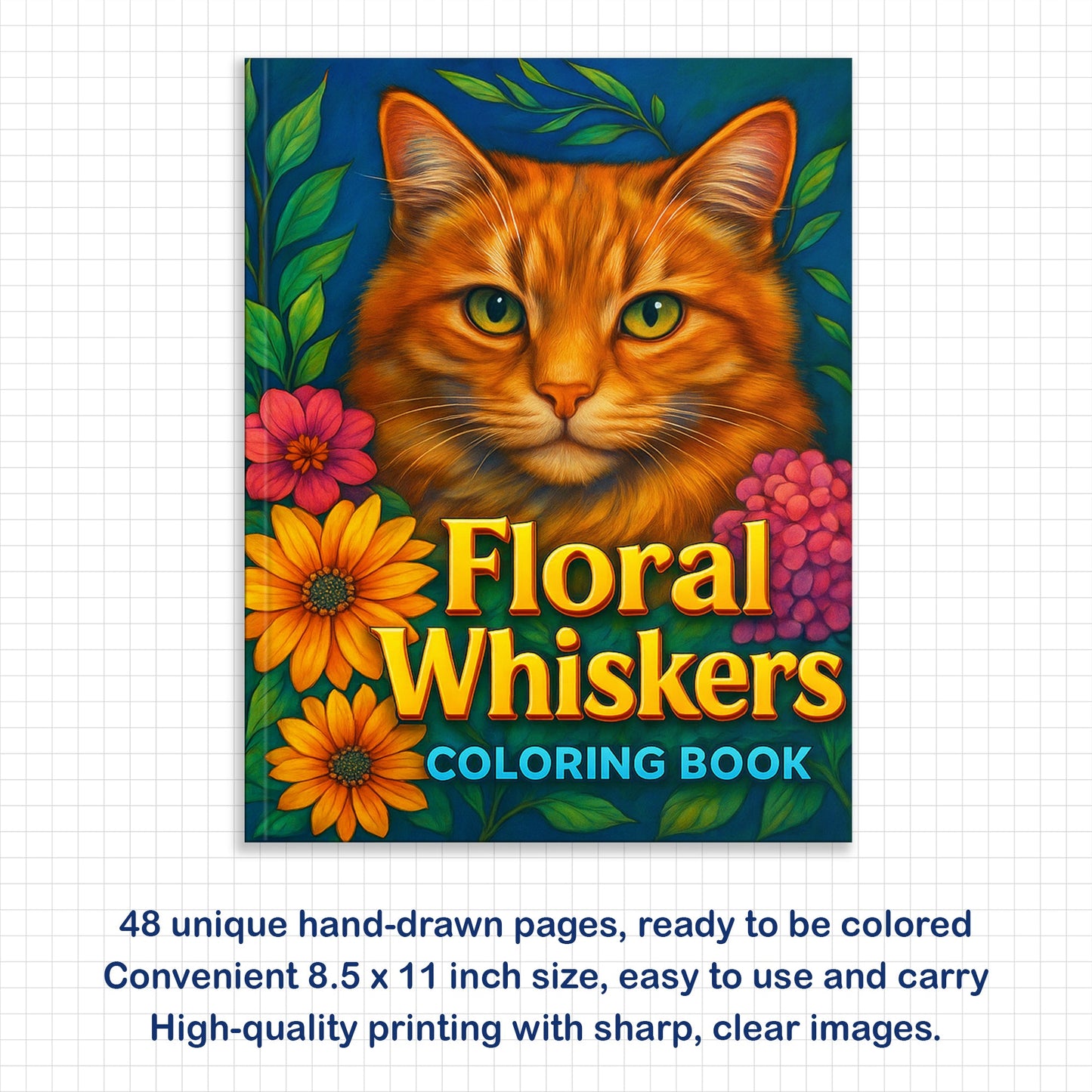 Floral Whiskers Coloring Pages – 48 Whimsical Cat and Flower Scenes for Adults