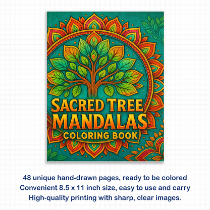 Sacred Tree Mandalas – Mandala Coloring Pages – 48 Pages – Symbolic, Spiritual, Botanical Designs – For Adults