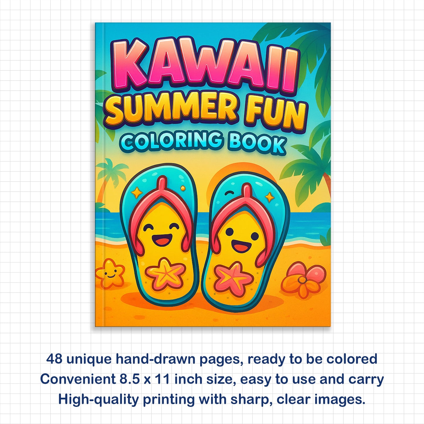 Kawaii Summer Fun Coloring Pages – 48 Pages – Cute Beach, Vacation, and Fun Summer Designs – For Kids