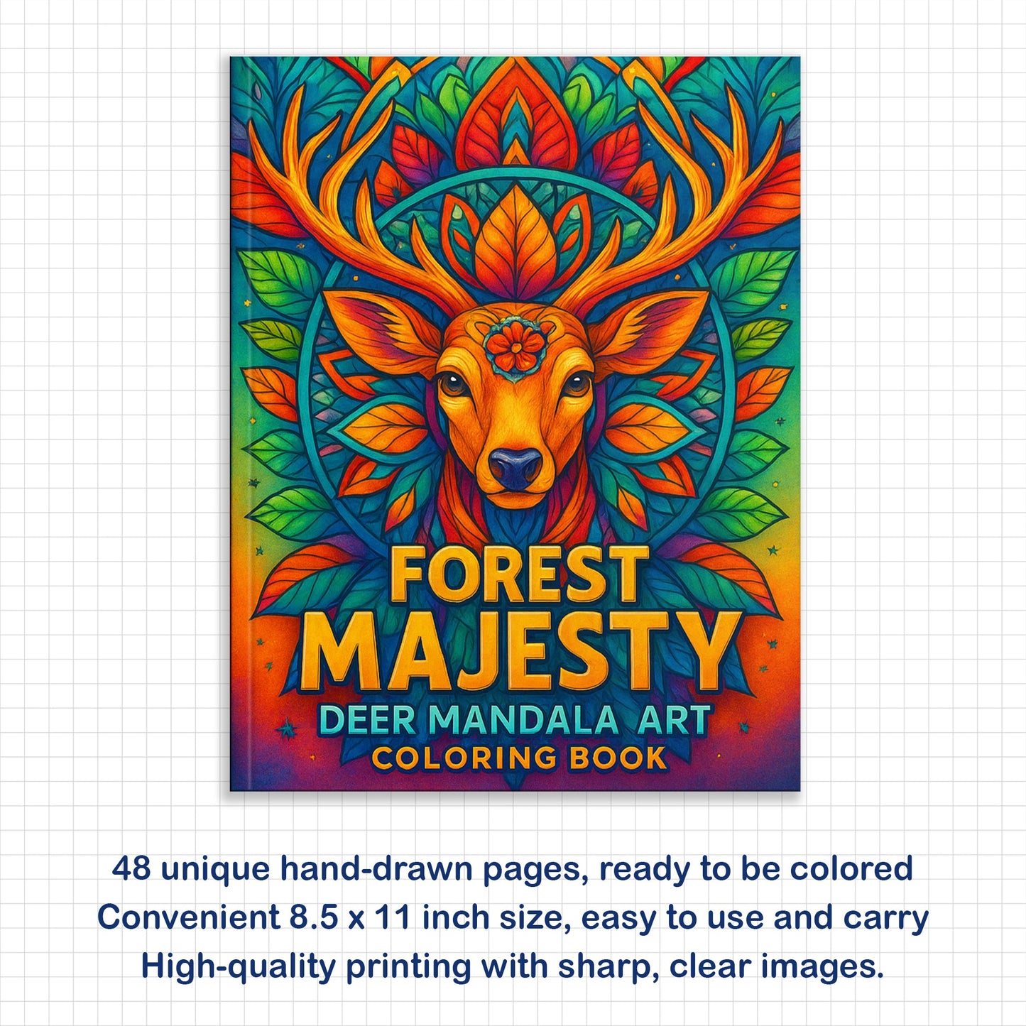 Forest Majesty – Deer Mandala Art Coloring Pages – 48 Pages – Intricate Forest Animal Designs – For Adults