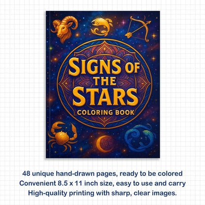 Signs of the Stars Coloring Pages – 48 Pages – Detailed Zodiac Line Art for Mindful Coloring